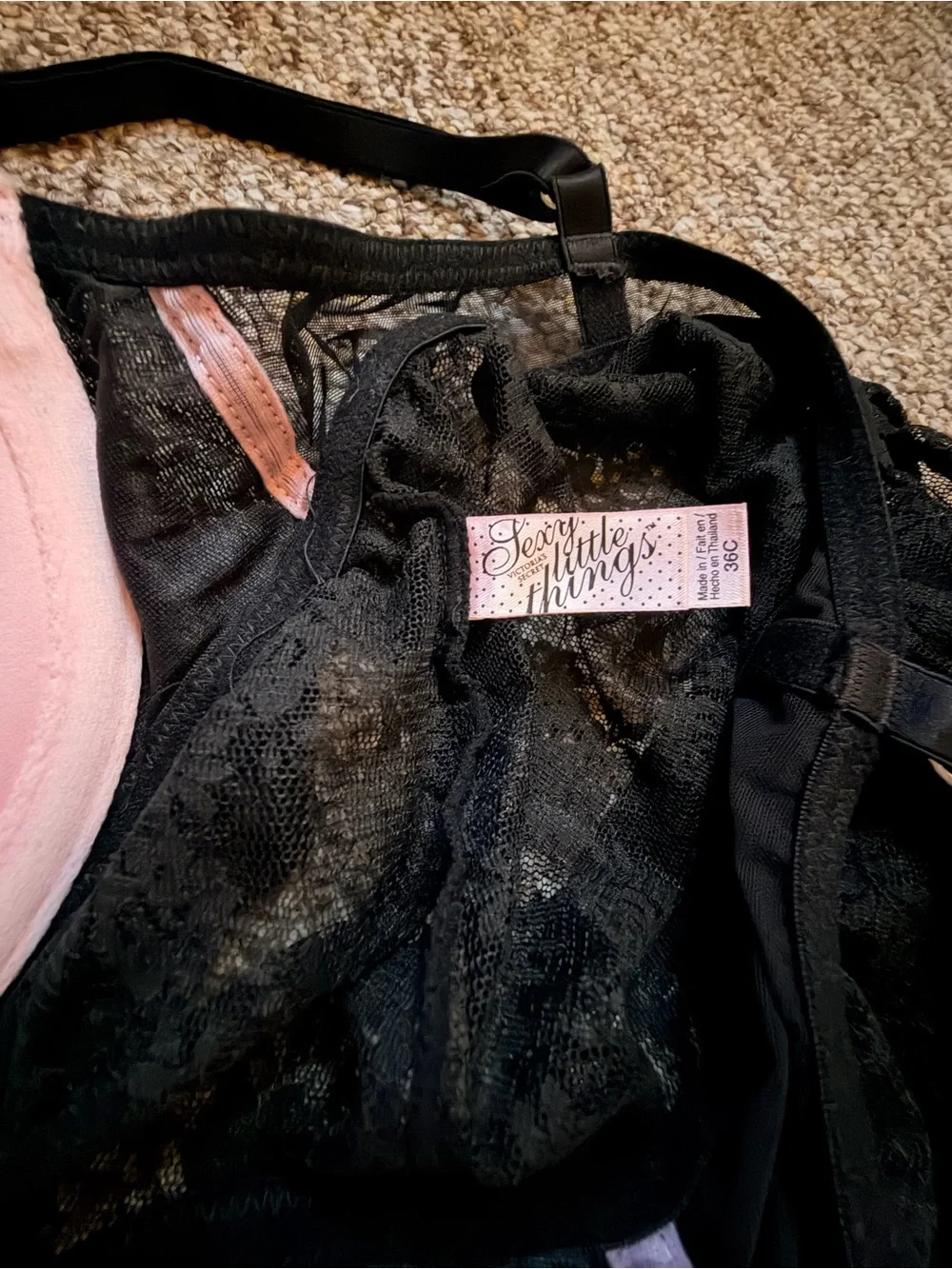 Victoria's Secret Black Lace Babydoll Chemise with Pink Cups